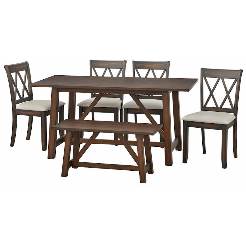 Rustic Trestle Dining Table in Solid Rubberwood
