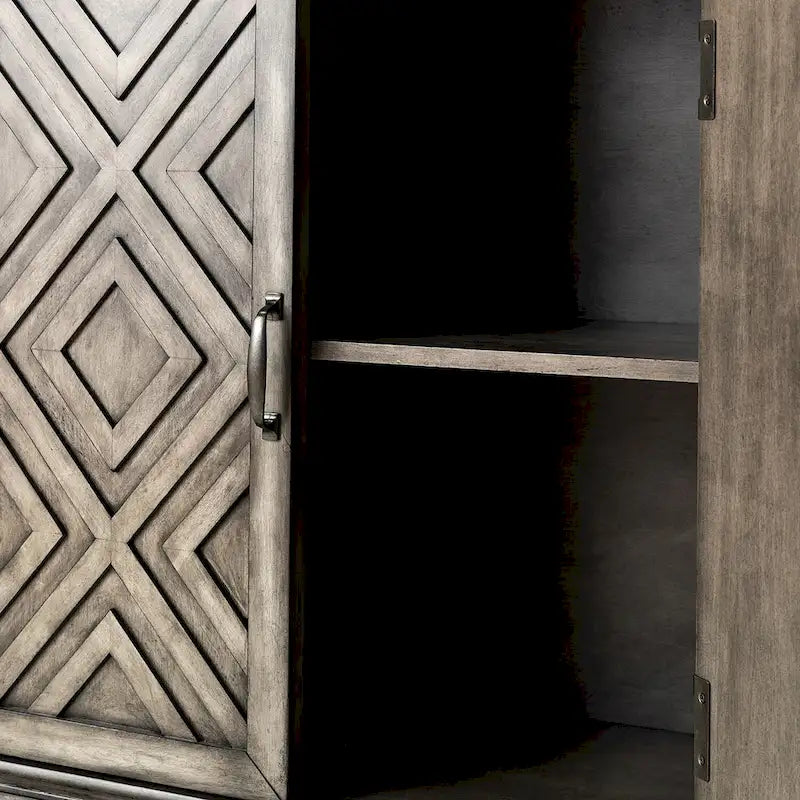 Traditional Distressed Storage Sideboard with Diamond Door Pattern and Adjustable Shelves
