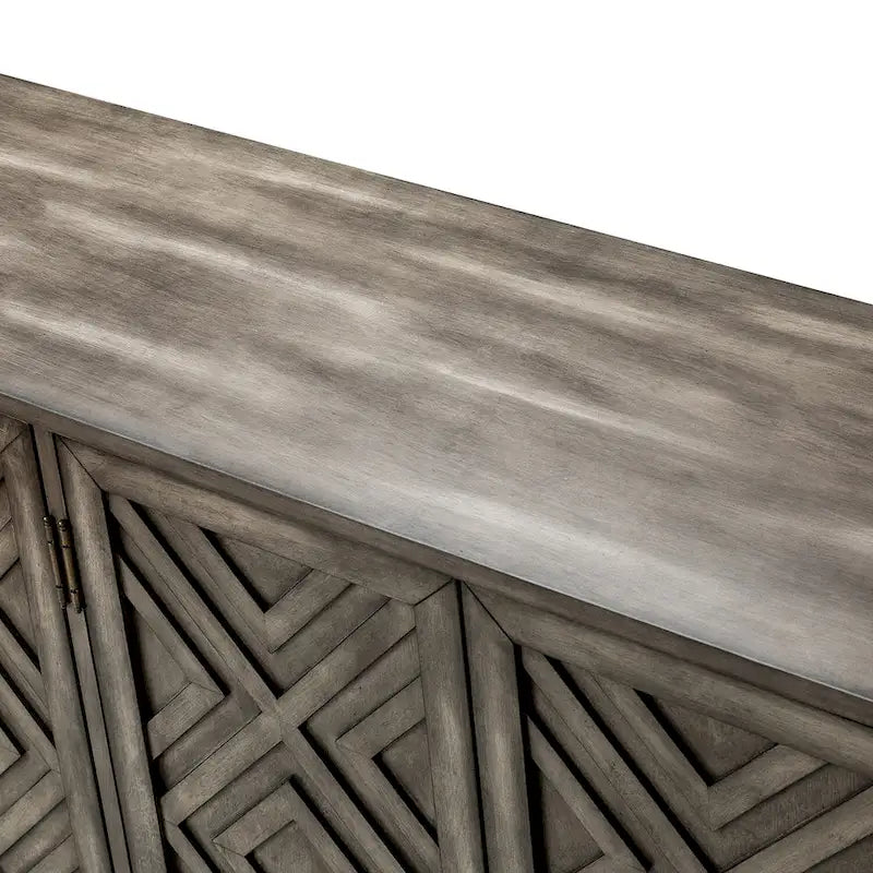 Traditional Distressed Storage Sideboard with Diamond Door Pattern and Adjustable Shelves