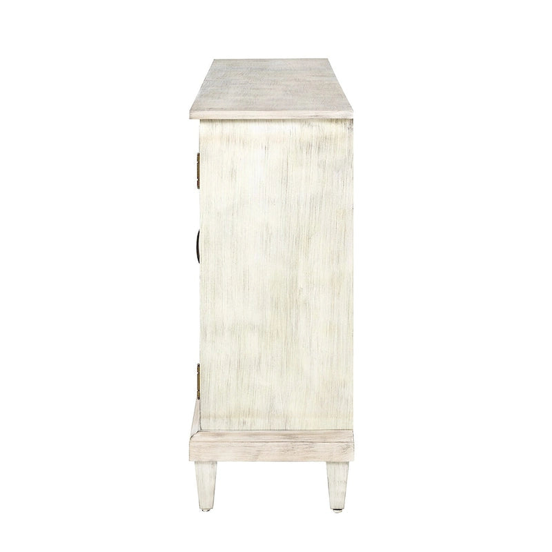 Traditional Distressed Storage Sideboard with Diamond Door Pattern and Adjustable Shelves
