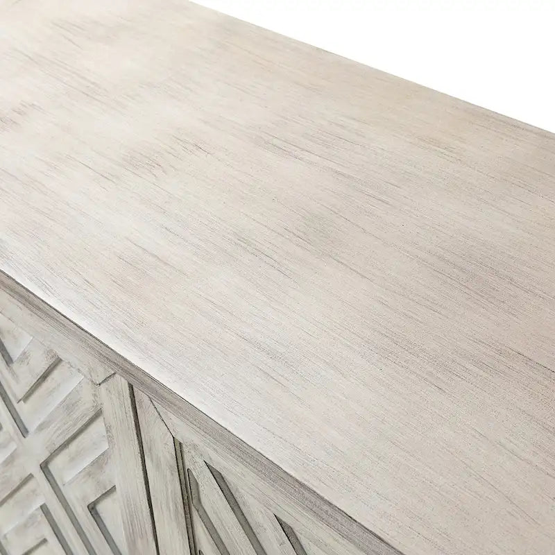 Traditional Distressed Storage Sideboard with Diamond Door Pattern and Adjustable Shelves