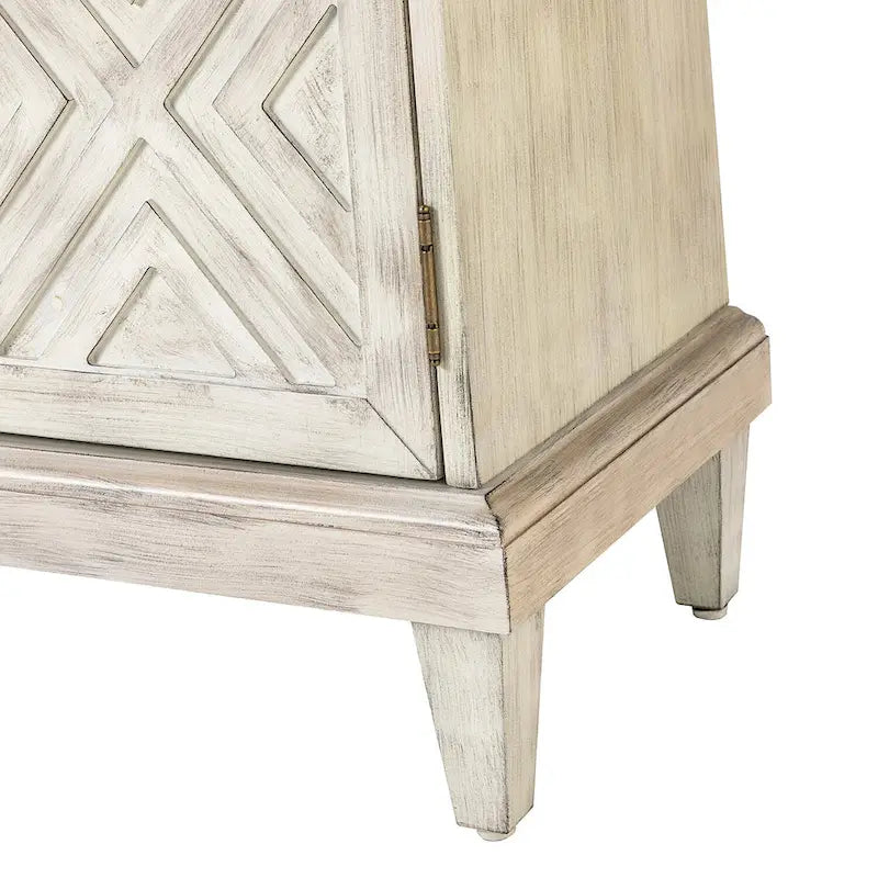 Traditional Distressed Storage Sideboard with Diamond Door Pattern and Adjustable Shelves