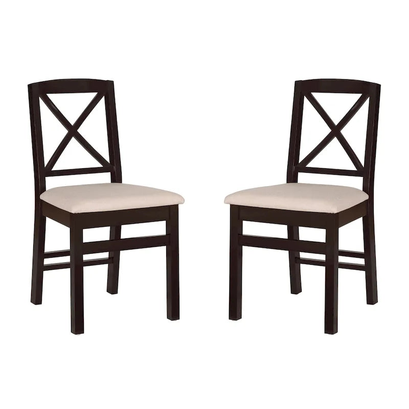 Farmhouse X-Back Dining Chair with Padded Seat in Solid Hardwood - Set of 2