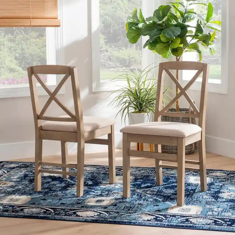 Farmhouse X-Back Dining Chair with Padded Seat in Solid Hardwood - Set of 2