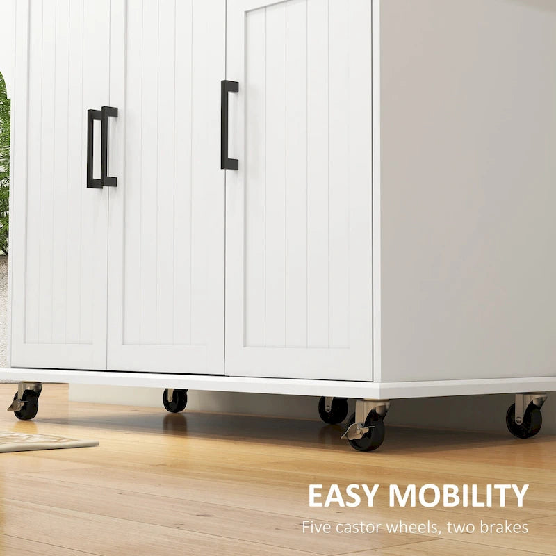 Rolling Kitchen Island with Stainless Steel Top, 2 Drawers and 3 Cabinets