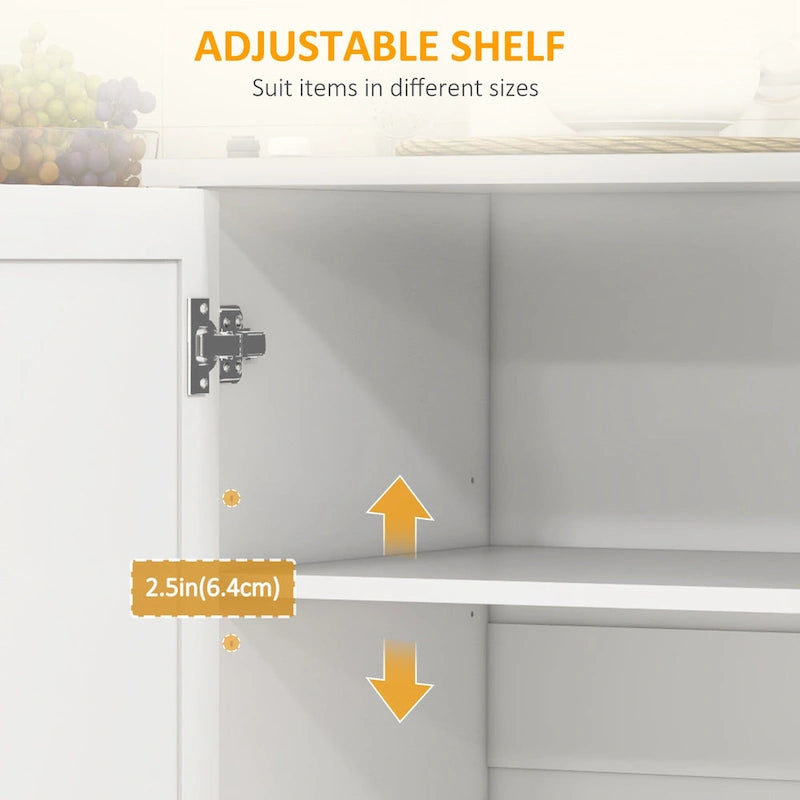 Rolling Kitchen Island with Stainless Steel Top, 2 Drawers and 3 Cabinets