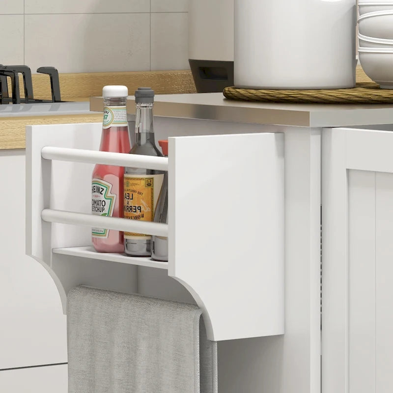 Rolling Kitchen Island with Stainless Steel Top, 2 Drawers and 3 Cabinets