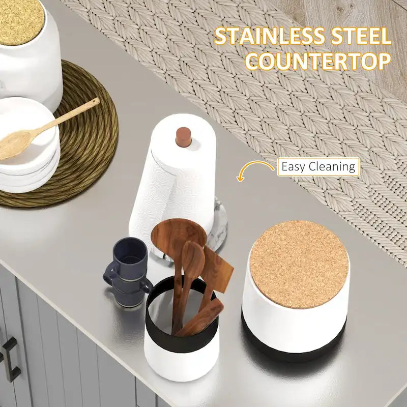 Rolling Kitchen Island with Stainless Steel Top, 2 Drawers and 3 Cabinets