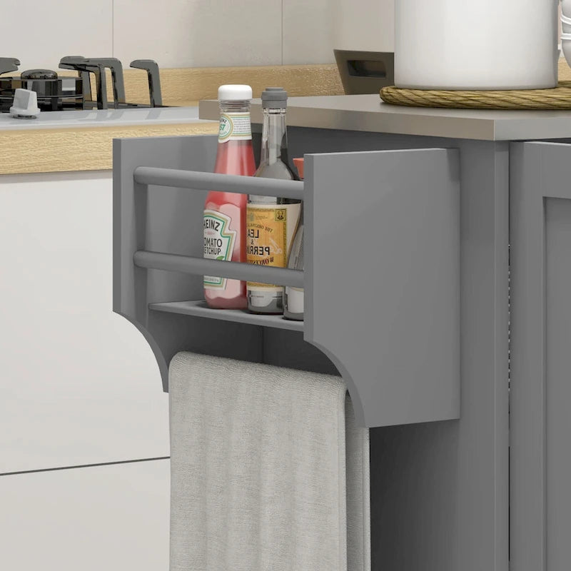 Rolling Kitchen Island with Stainless Steel Top, 2 Drawers and 3 Cabinets
