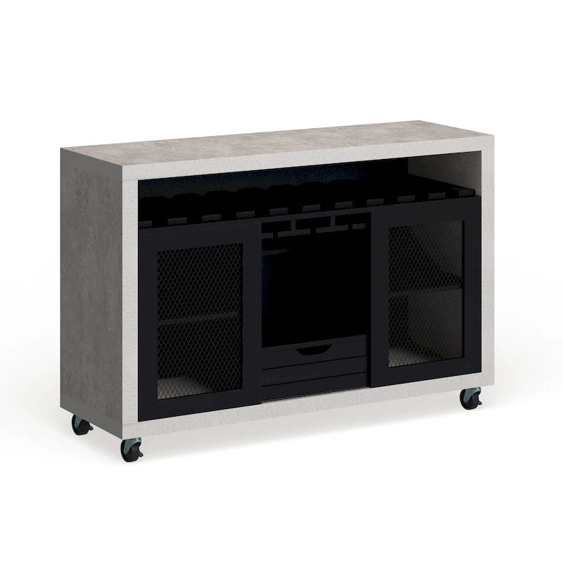 Contemporary 4-Shelf Rolling Buffet Cart with Wine Rack and Caster Wheels