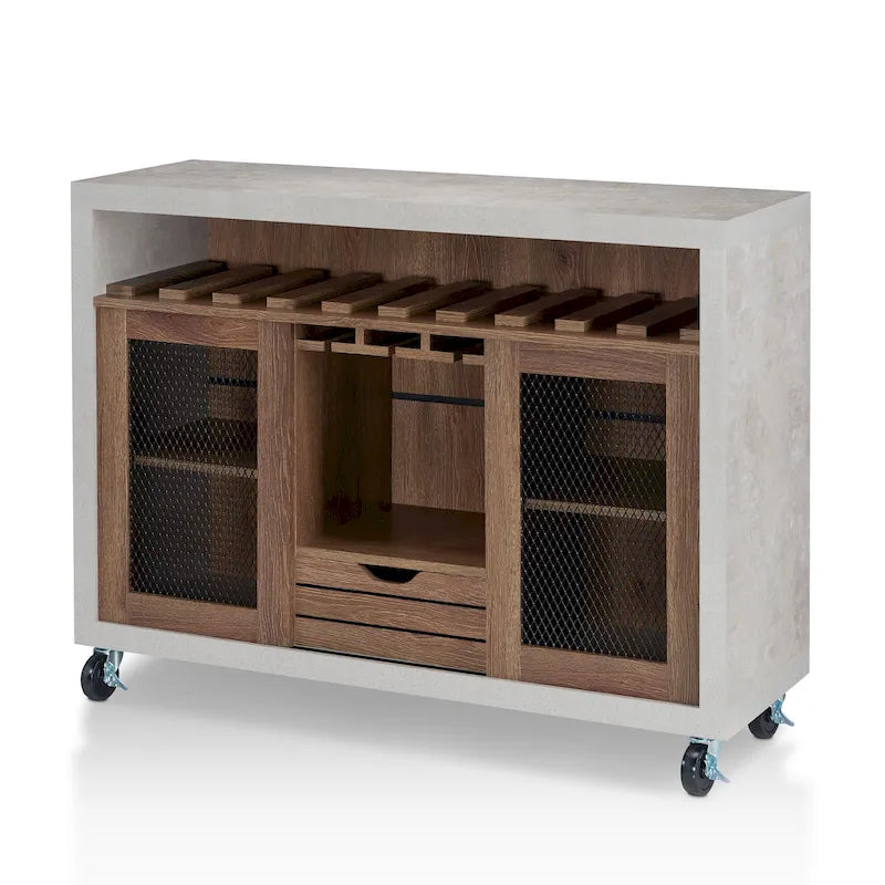 Contemporary 4-Shelf Rolling Buffet Cart with Wine Rack and Caster Wheels