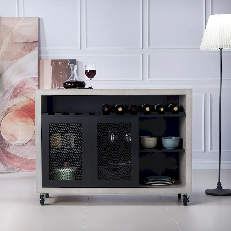 Contemporary 4-Shelf Rolling Buffet Cart with Wine Rack and Caster Wheels