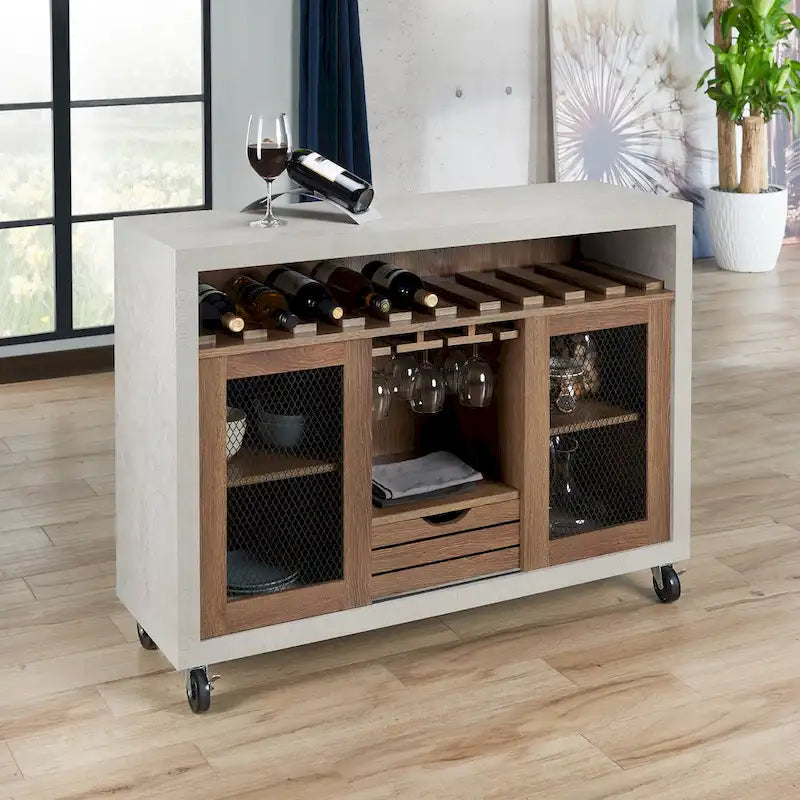 Contemporary 4-Shelf Rolling Buffet Cart with Wine Rack and Caster Wheels