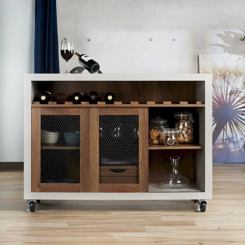 Contemporary 4-Shelf Rolling Buffet Cart with Wine Rack and Caster Wheels