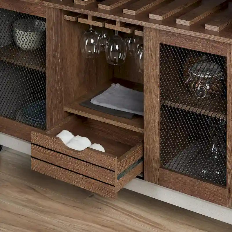 Contemporary 4-Shelf Rolling Buffet Cart with Wine Rack and Caster Wheels