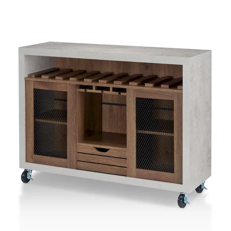 Contemporary 4-Shelf Rolling Buffet Cart with Wine Rack and Caster Wheels