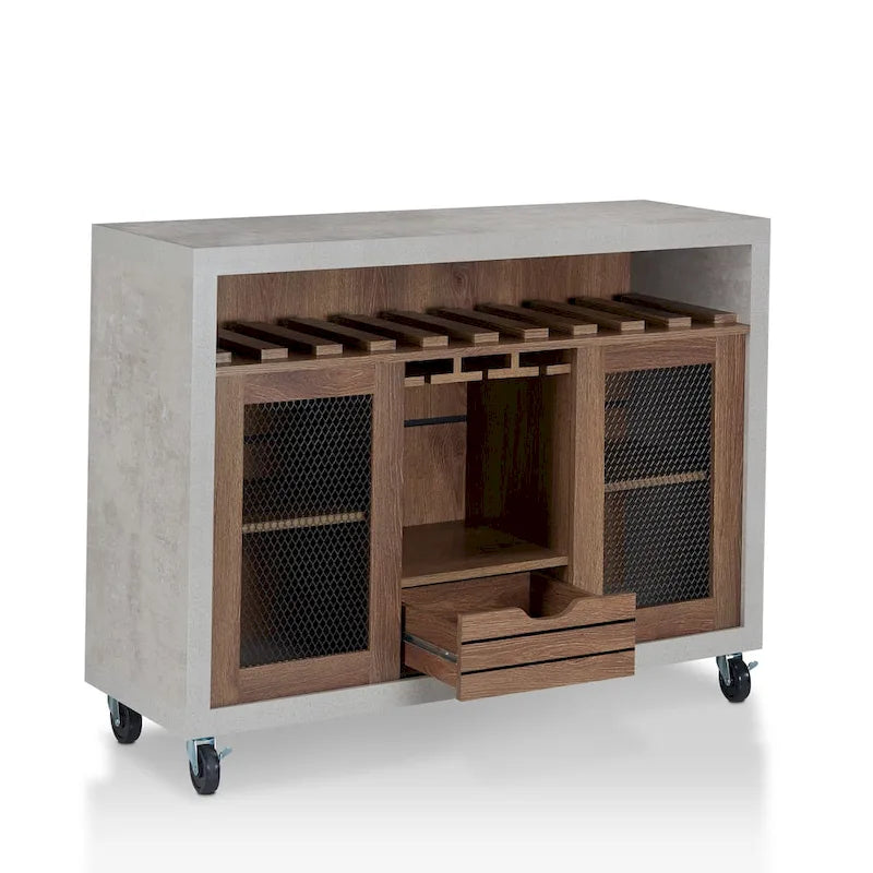 Contemporary 4-Shelf Rolling Buffet Cart with Wine Rack and Caster Wheels