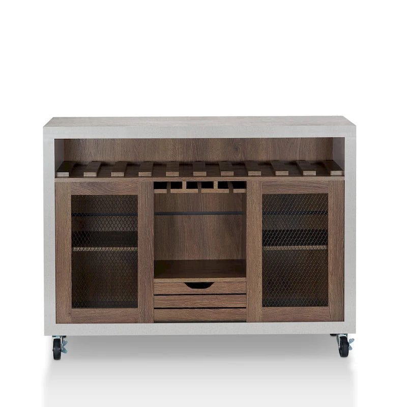 Contemporary 4-Shelf Rolling Buffet Cart with Wine Rack and Caster Wheels