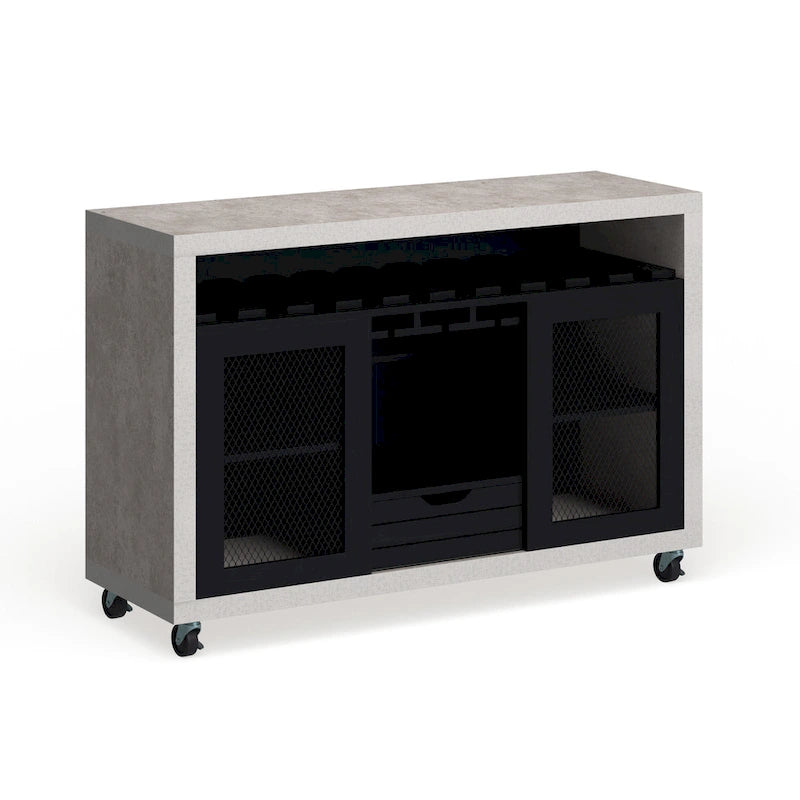 Contemporary 4-Shelf Rolling Buffet Cart with Wine Rack and Caster Wheels