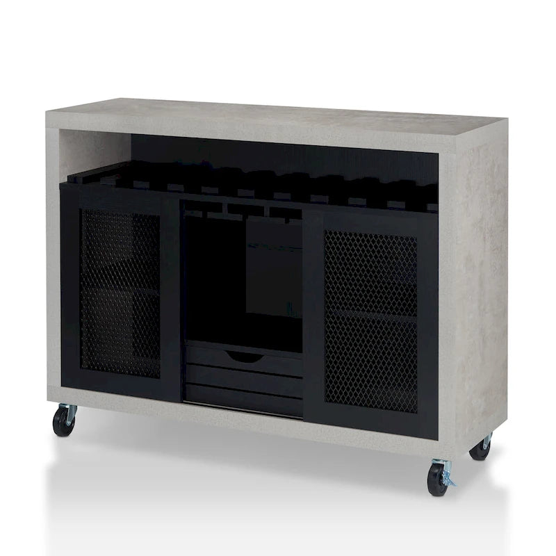 Contemporary 4-Shelf Rolling Buffet Cart with Wine Rack and Caster Wheels