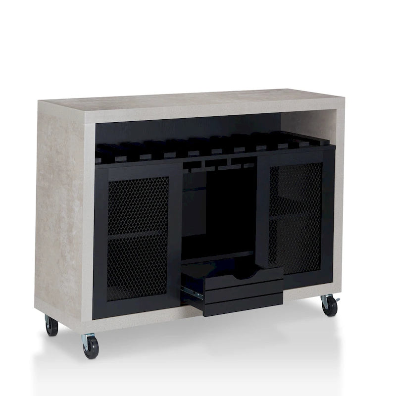 Contemporary 4-Shelf Rolling Buffet Cart with Wine Rack and Caster Wheels