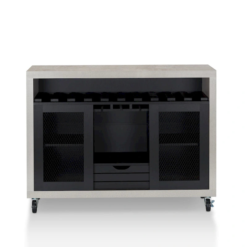 Contemporary 4-Shelf Rolling Buffet Cart with Wine Rack and Caster Wheels