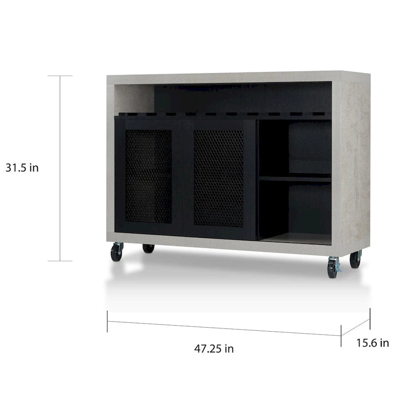 Contemporary 4-Shelf Rolling Buffet Cart with Wine Rack and Caster Wheels