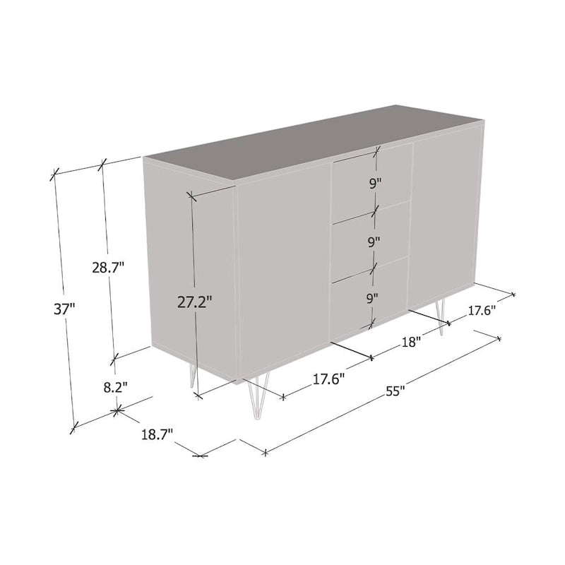 55-Inch Modern High-Gloss Sideboard Buffet Credenza for Living Room Storage