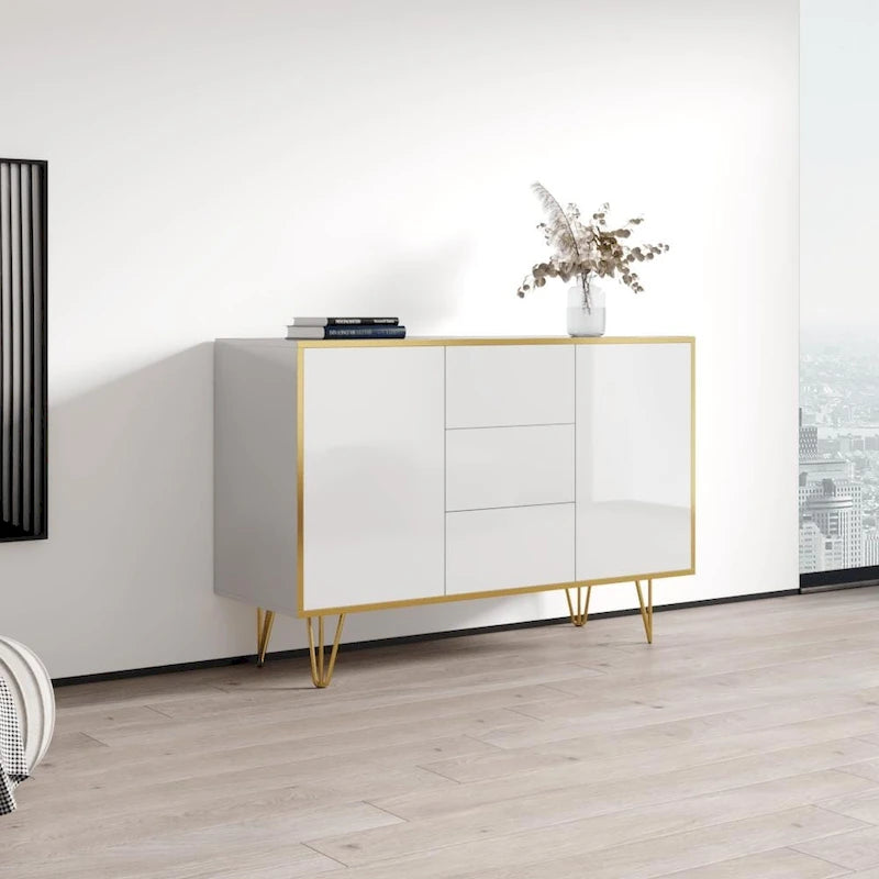 55-Inch Modern High-Gloss Sideboard Buffet Credenza for Living Room Storage