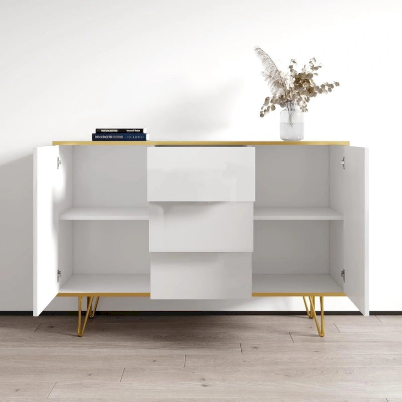 55-Inch Modern High-Gloss Sideboard Buffet Credenza for Living Room Storage