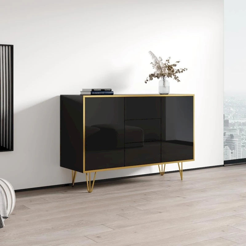 55-Inch Modern High-Gloss Sideboard Buffet Credenza for Living Room Storage