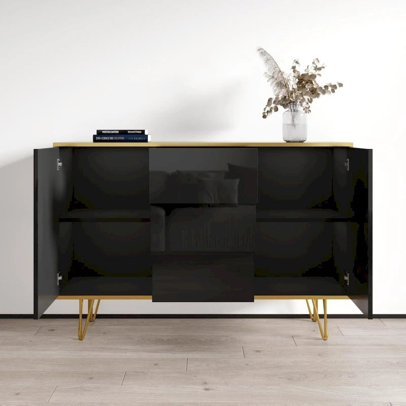 55-Inch Modern High-Gloss Sideboard Buffet Credenza for Living Room Storage