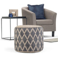 Pouf rotondo boho in juta e cotone intrecciati a mano con motivo a rombi