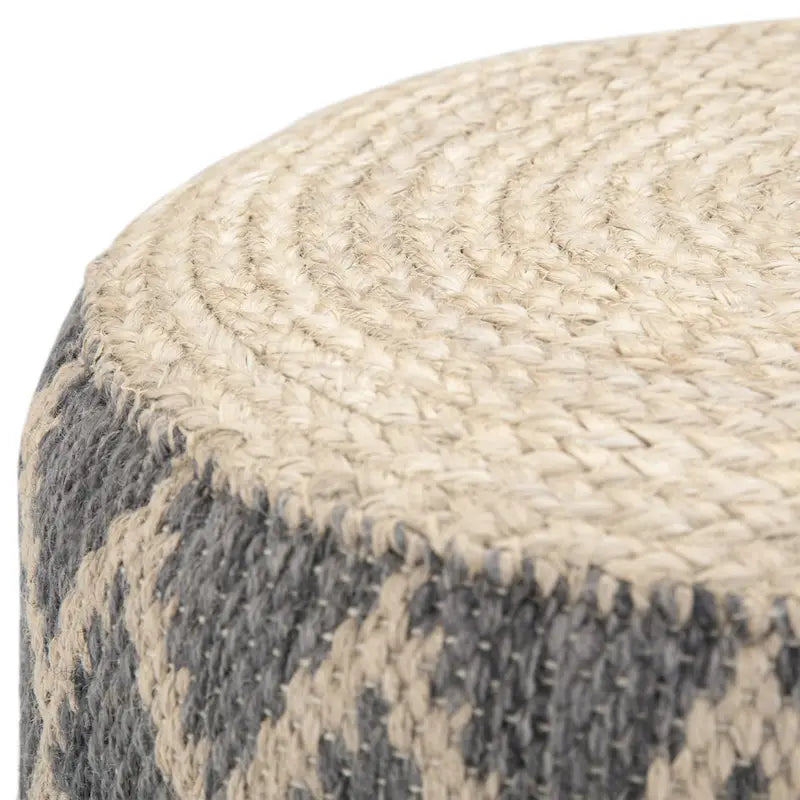 Pouf rotondo boho in juta e cotone intrecciati a mano con motivo a rombi