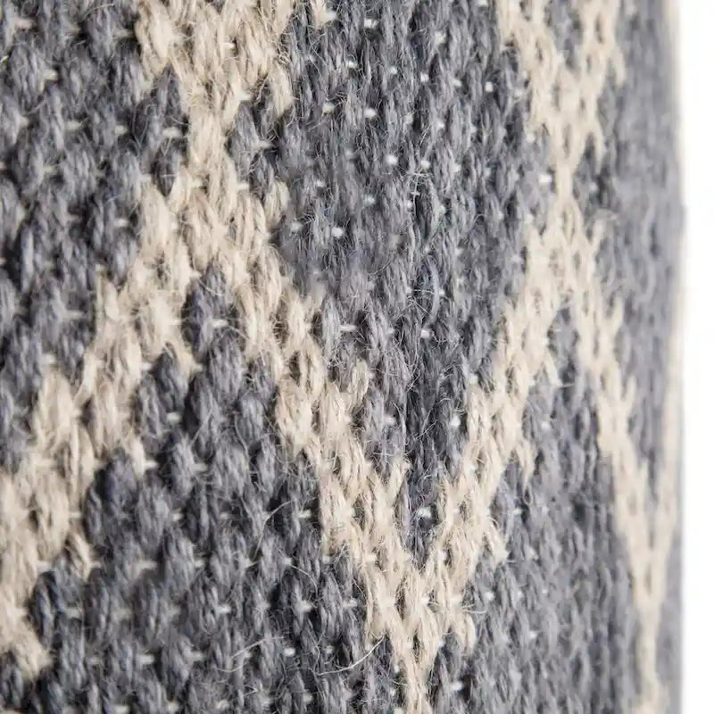 Boho Round Pouf in Hand-Woven Jute and Cotton with Diamond Pattern