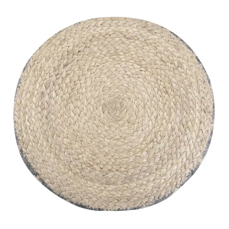 Pouf rotondo boho in juta e cotone intrecciati a mano con motivo a rombi