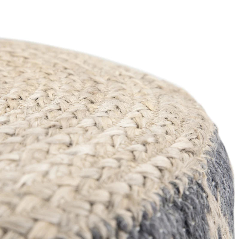 Pouf rotondo boho in juta e cotone intrecciati a mano con motivo a rombi