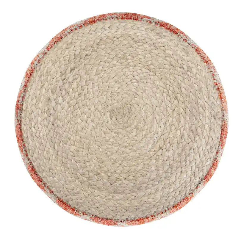 Pouf rotondo boho in juta e cotone intrecciati a mano con motivo a rombi