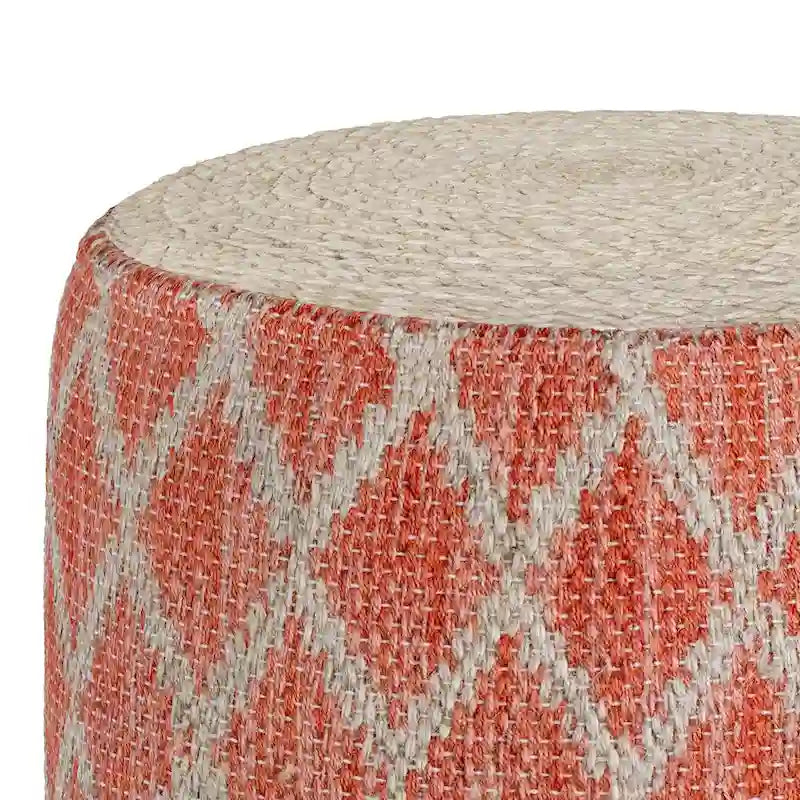 Pouf rotondo boho in juta e cotone intrecciati a mano con motivo a rombi