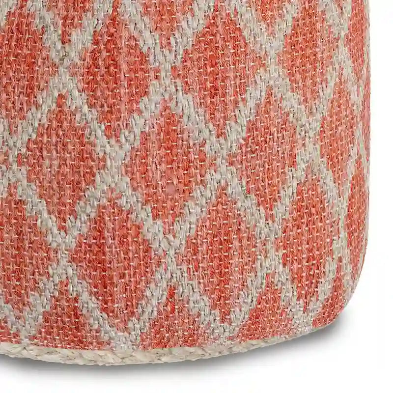 Pouf rotondo boho in juta e cotone intrecciati a mano con motivo a rombi