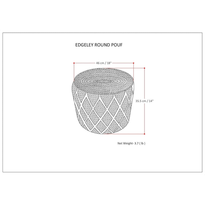 Pouf rotondo boho in juta e cotone intrecciati a mano con motivo a rombi