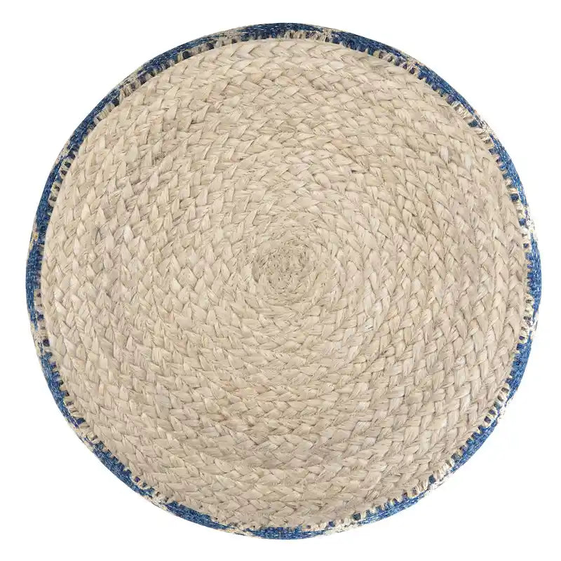 Pouf rotondo boho in juta e cotone intrecciati a mano con motivo a rombi