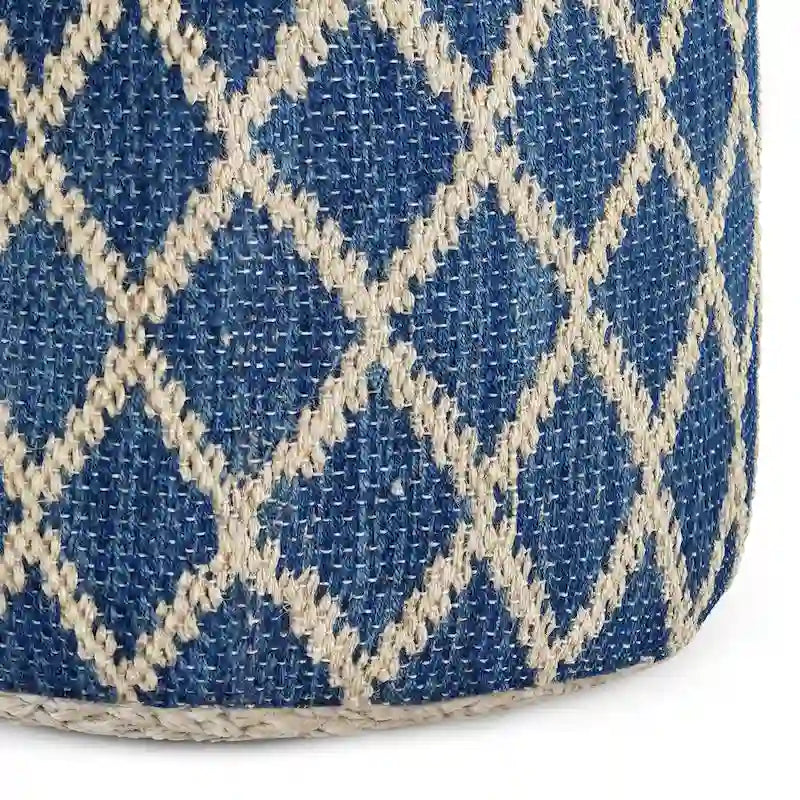 Pouf rotondo boho in juta e cotone intrecciati a mano con motivo a rombi