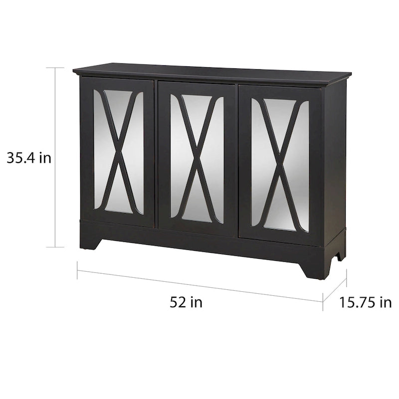 Distressed Buffet Console with Mirrored X-Front Doors and Adjustable Shelves