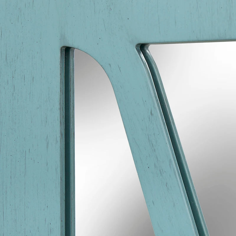 Distressed Buffet Console with Mirrored X-Front Doors and Adjustable Shelves