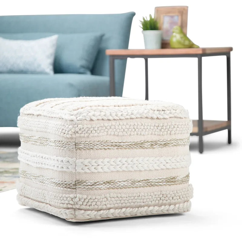 Pouf quadrato boho in cotone tessuto a mano - 18x18x14 pollici