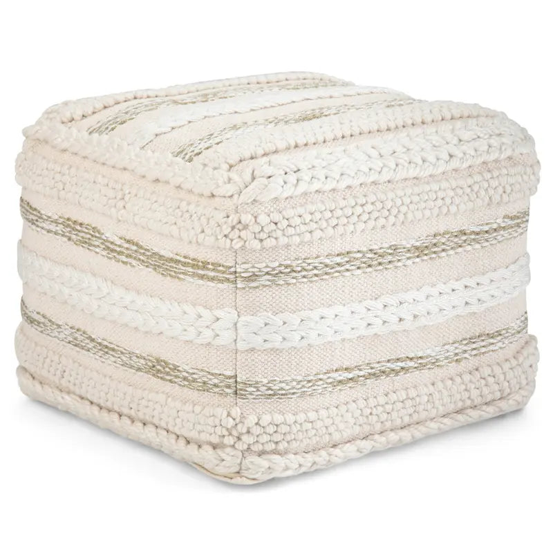 Boho Square Pouf in Handloom Woven Cotton - 18x18x14 Inches