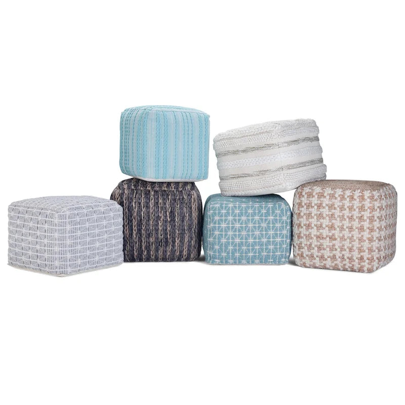 Pouf quadrato boho in cotone tessuto a mano - 18x18x14 pollici