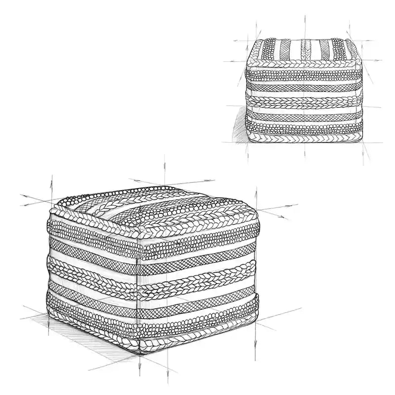 Pouf quadrato boho in cotone tessuto a mano - 18x18x14 pollici