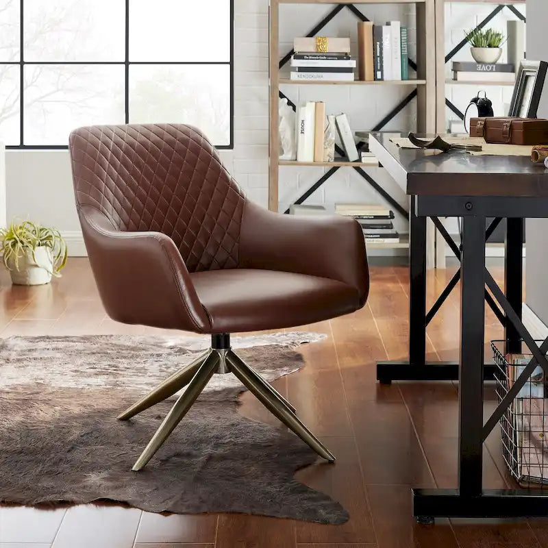Faux Leather Swivel Accent Arm Chair with Golden Base